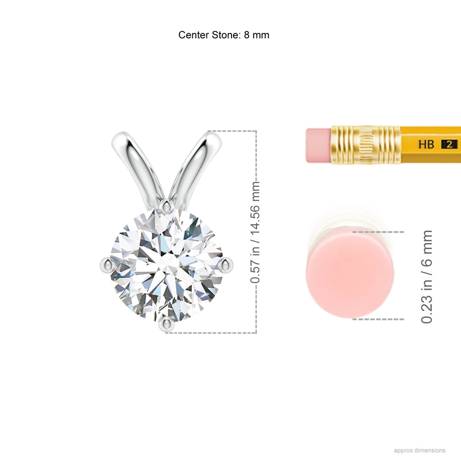 8mm FGVS Round Lab-Grown Diamond Solitaire V-Bale Pendant in 18K White Gold ruler