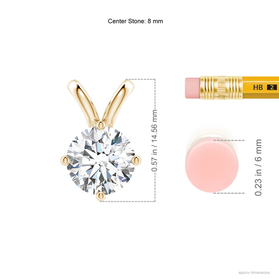 8mm FGVS Round Lab-Grown Diamond Solitaire V-Bale Pendant in 18K Yellow Gold ruler