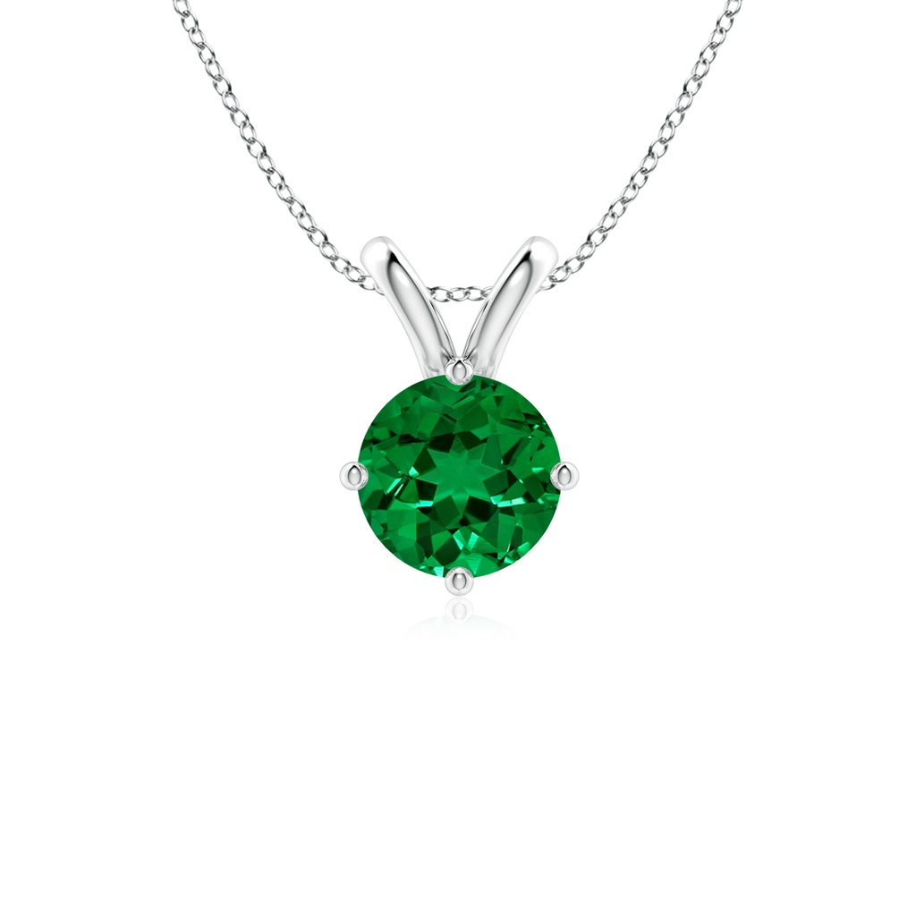 7mm Labgrown Lab-Grown Round Emerald Solitaire V-Bale Pendant in White Gold