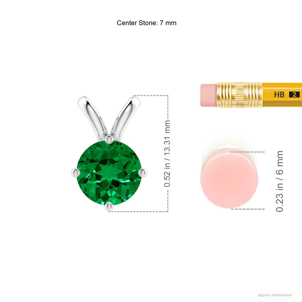 7mm Labgrown Lab-Grown Round Emerald Solitaire V-Bale Pendant in White Gold ruler
