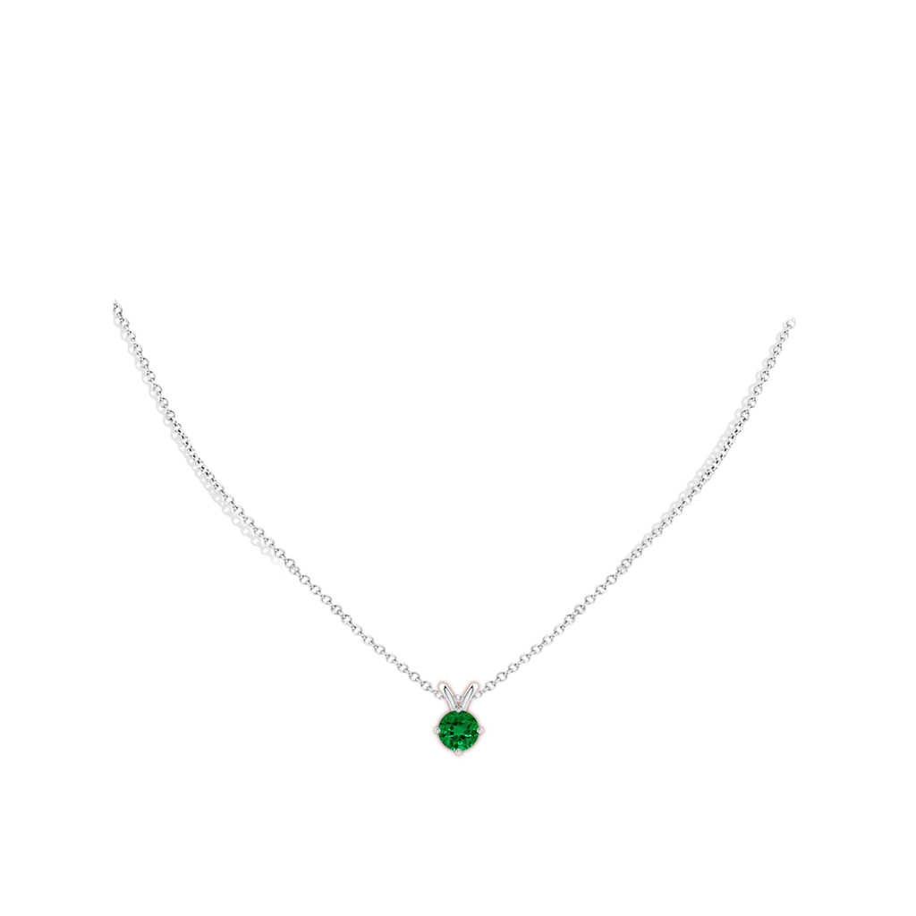 7mm Labgrown Lab-Grown Round Emerald Solitaire V-Bale Pendant in White Gold pen