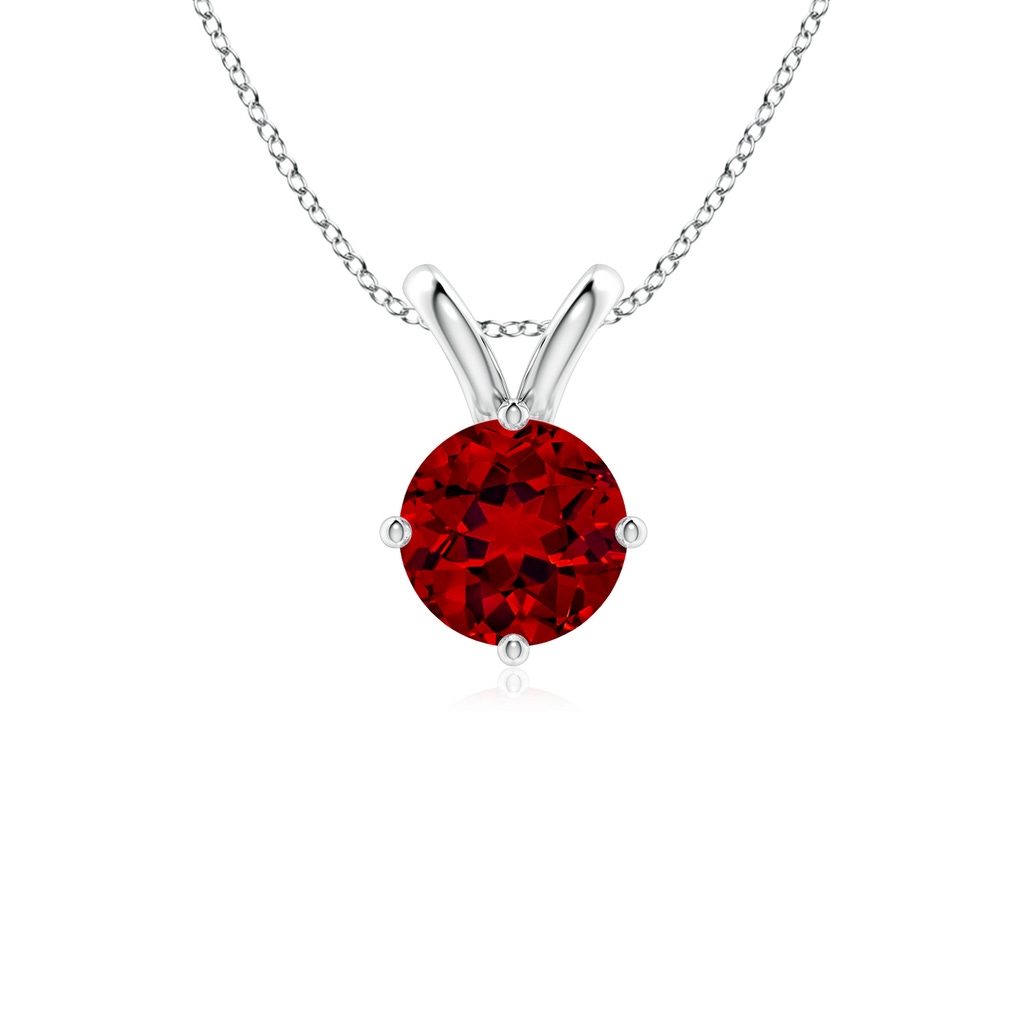 7mm Labgrown Lab-Grown Round Ruby Solitaire V-Bale Pendant in 18K White Gold