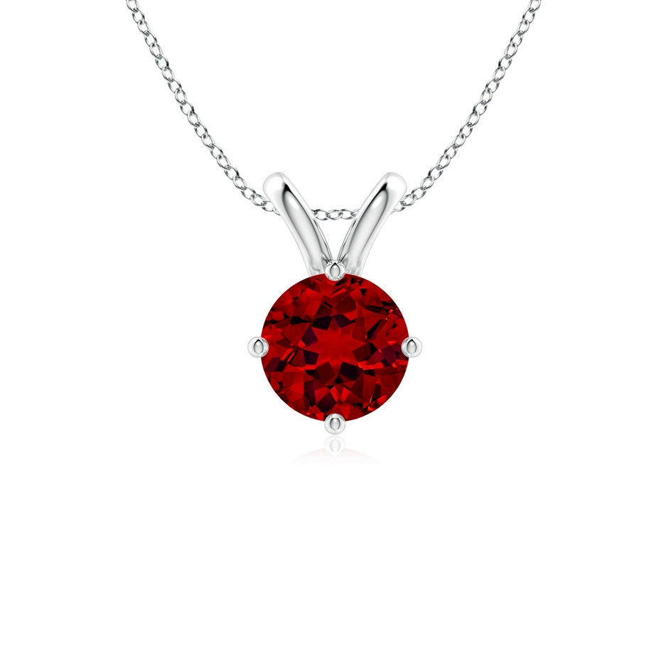 7mm Labgrown Lab-Grown Round Ruby Solitaire V-Bale Pendant in 18K White Gold 