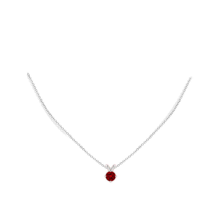 7mm Labgrown Lab-Grown Round Ruby Solitaire V-Bale Pendant in 18K White Gold pen