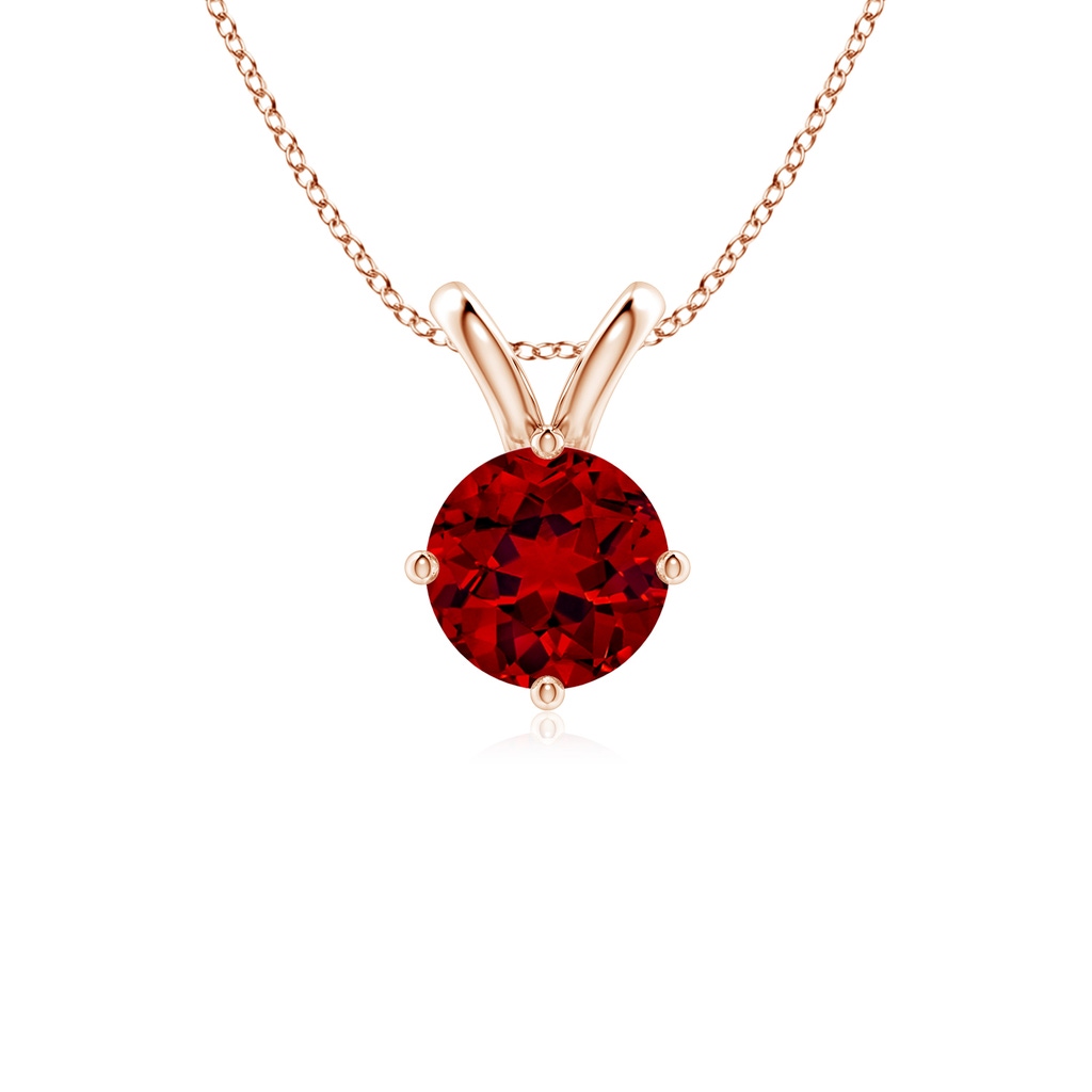 7mm Labgrown Lab-Grown Round Ruby Solitaire V-Bale Pendant in Rose Gold