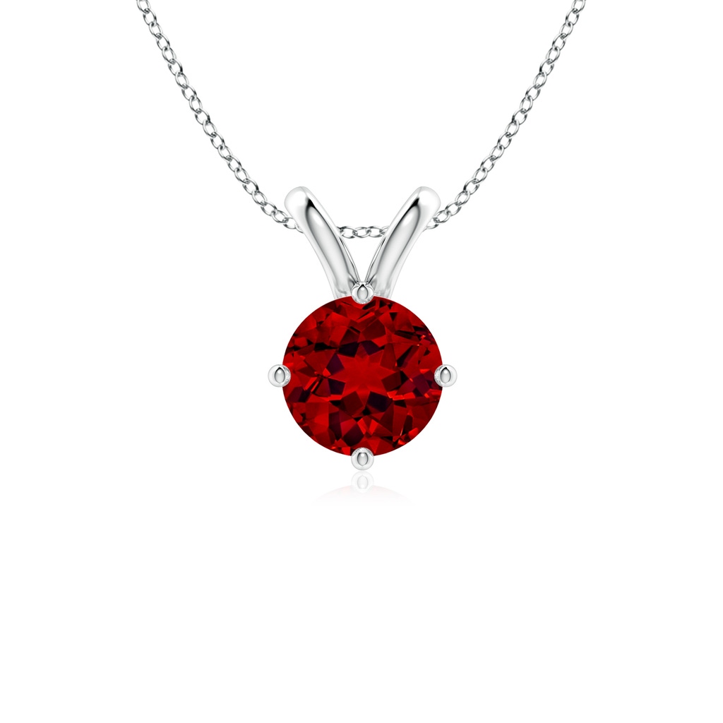 7mm Labgrown Lab-Grown Round Ruby Solitaire V-Bale Pendant in White Gold