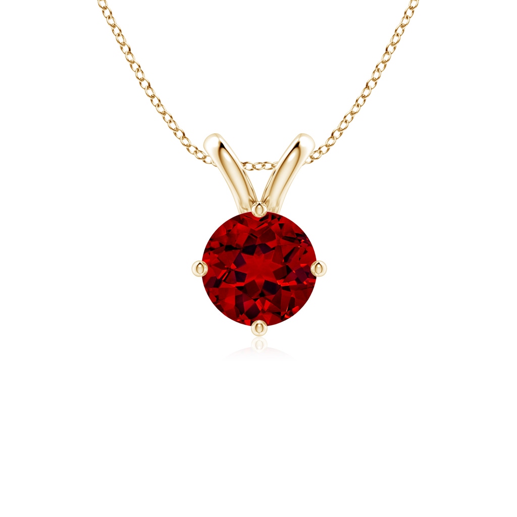 7mm Labgrown Lab-Grown Round Ruby Solitaire V-Bale Pendant in Yellow Gold