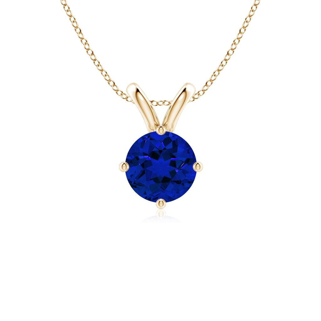 7mm Labgrown Lab-Grown Round Blue Sapphire Solitaire V-Bale Pendant in Yellow Gold
