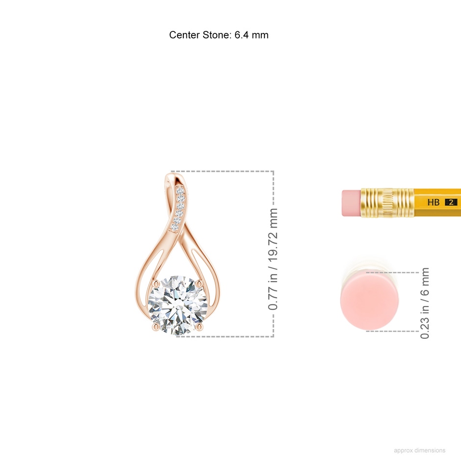 6.4mm FGVS Lab-Grown Round Diamond Infinity Twist Pendant with Accents in Rose Gold ruler