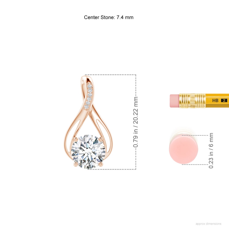7.4mm FGVS Lab-Grown Round Diamond Infinity Twist Pendant with Accents in Rose Gold ruler