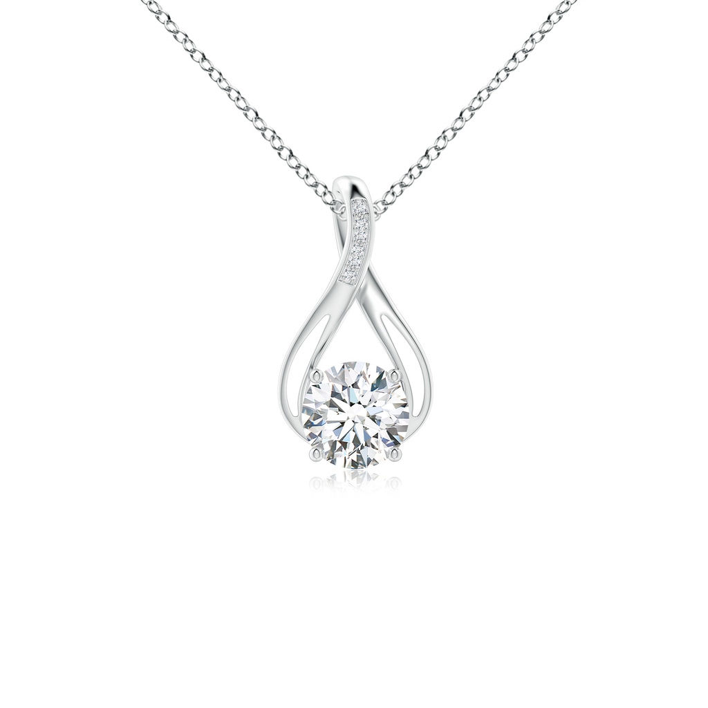 7.4mm FGVS Lab-Grown Round Diamond Infinity Twist Pendant with Accents in White Gold