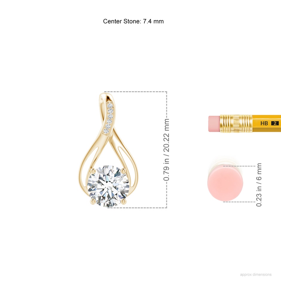 7.4mm FGVS Lab-Grown Round Diamond Infinity Twist Pendant with Accents in Yellow Gold ruler