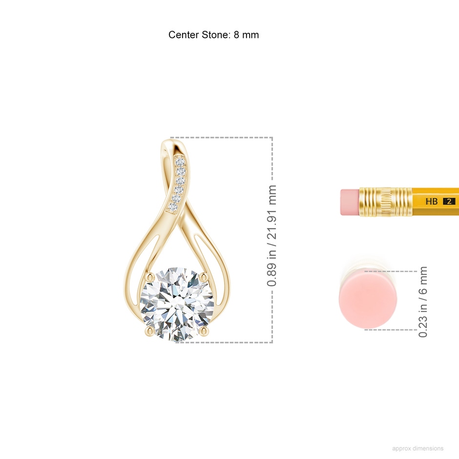 8mm FGVS Lab-Grown Round Diamond Infinity Twist Pendant with Accents in Yellow Gold ruler