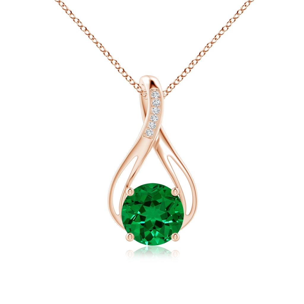 10mm Labgrown Lab-Grown Round Emerald Infinity Twist Pendant with Lab Diamonds in Rose Gold