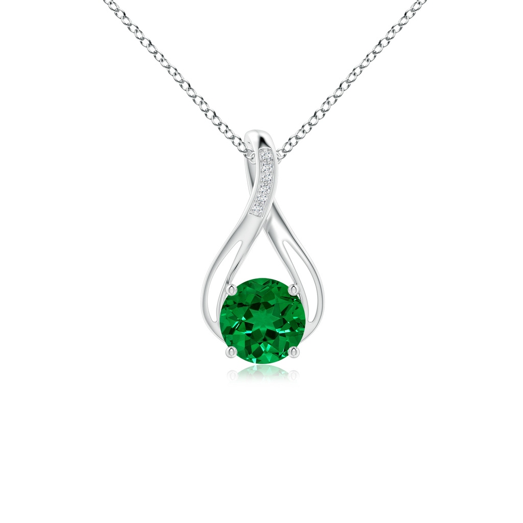 8mm Labgrown Lab-Grown Round Emerald Infinity Twist Pendant with Lab Diamonds in White Gold