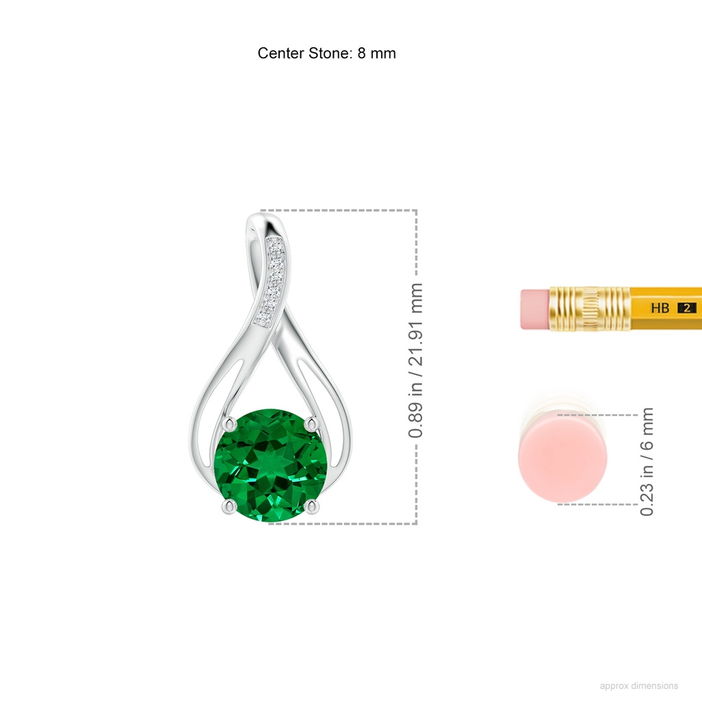 8mm Labgrown Lab-Grown Round Emerald Infinity Twist Pendant with Lab Diamonds in White Gold ruler