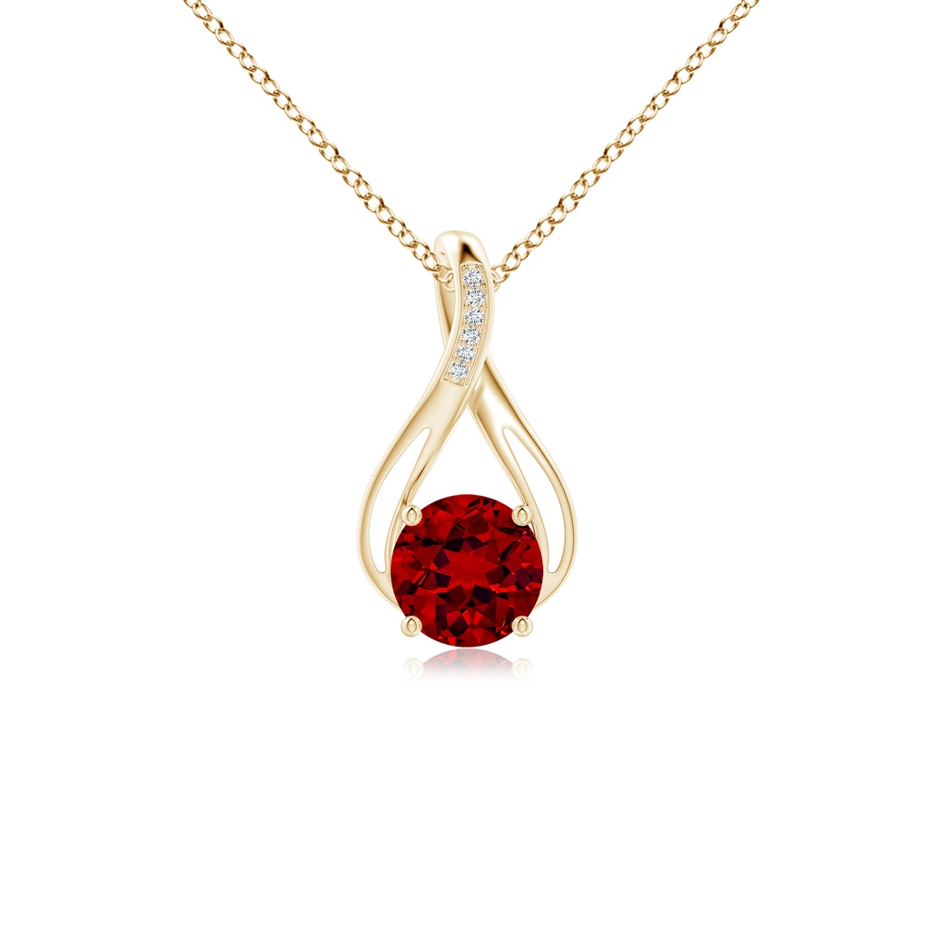 8mm Labgrown Lab-Grown Round Ruby Infinity Twist Pendant with Lab Diamonds in Yellow Gold