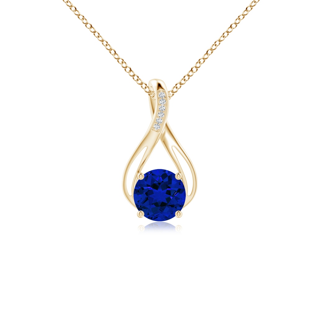 8mm Labgrown Lab-Grown Round Blue Sapphire Infinity Twist Pendant with Lab Diamonds in Yellow Gold