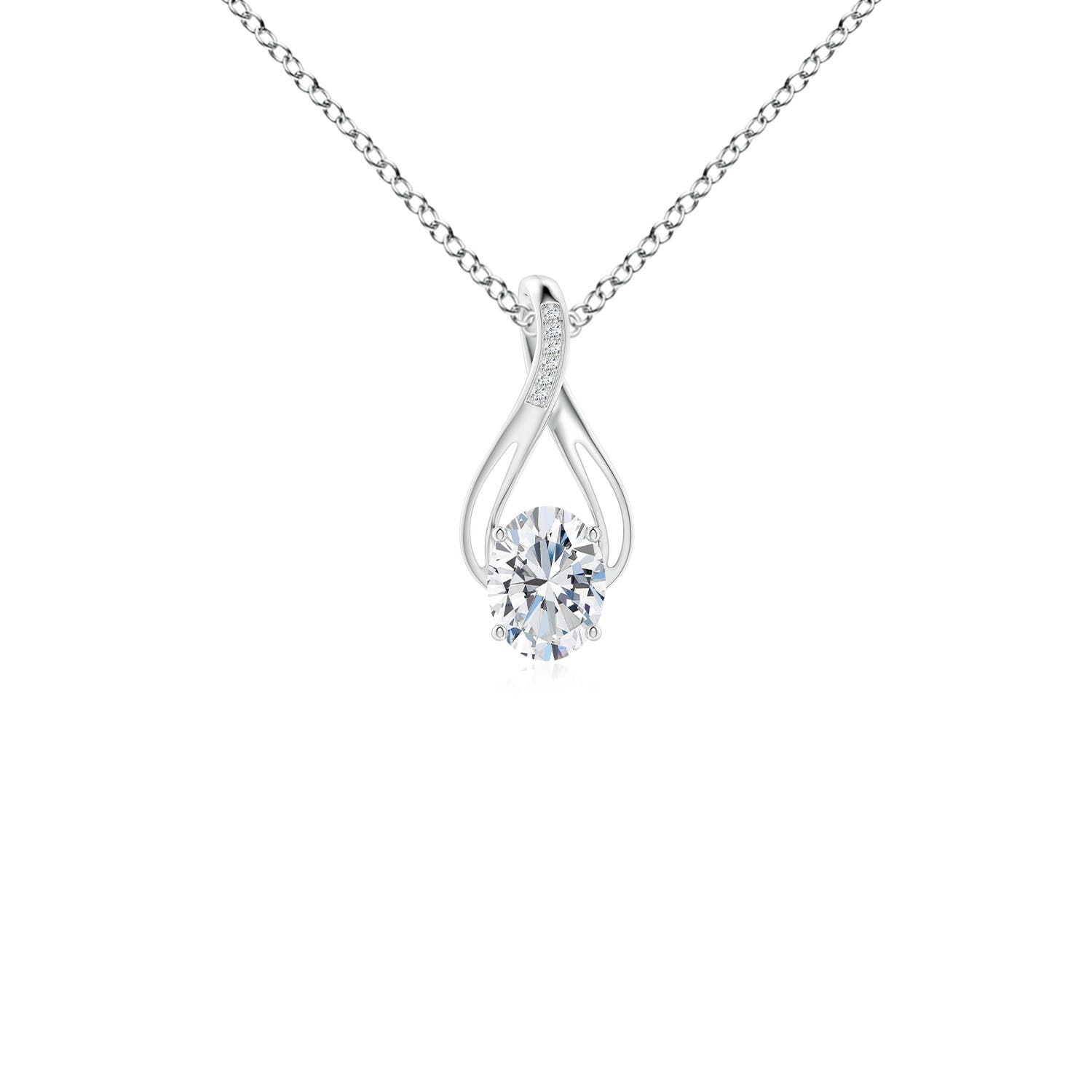 7.7x5.7mm FGVS Lab-Grown Oval Diamond Infinity Twist Pendant with Accents in 18K White Gold