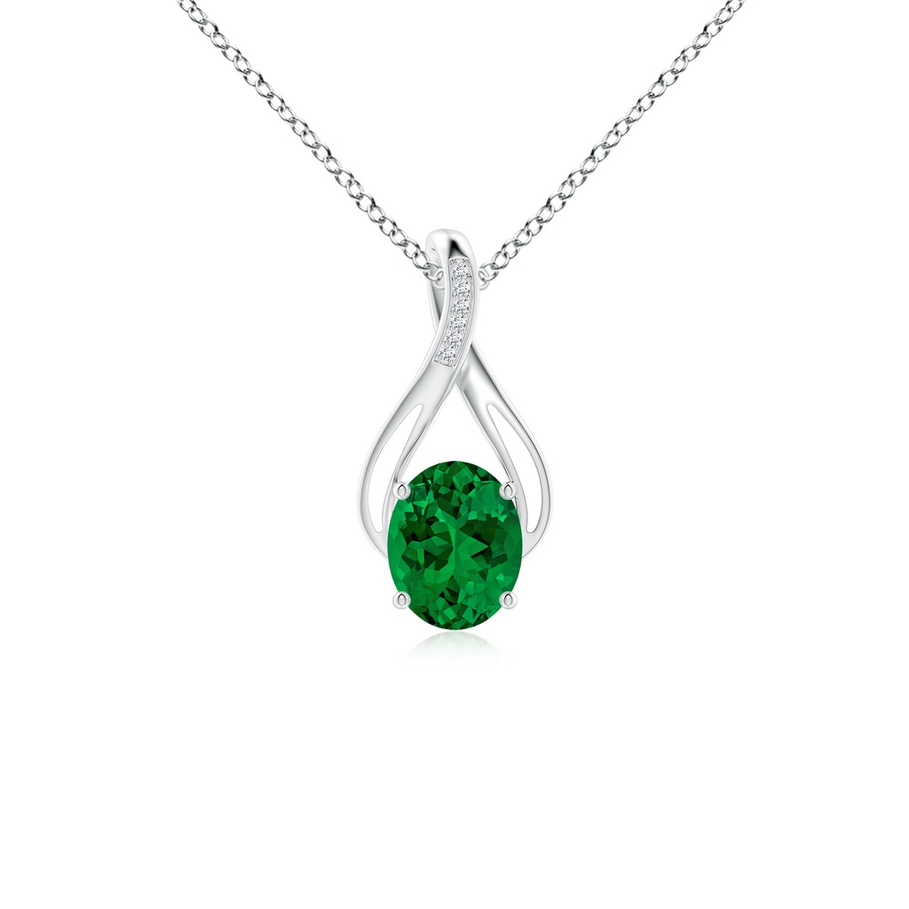 10x8mm Labgrown Lab-Grown Oval Emerald Infinity Twist Pendant with Lab Diamonds in 18K White Gold