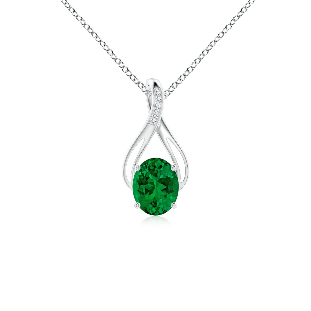 10x8mm Labgrown Lab-Grown Oval Emerald Infinity Twist Pendant with Lab Diamonds in White Gold