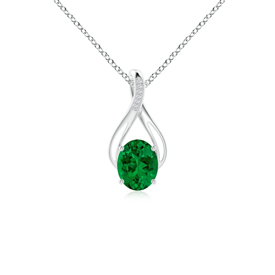 10x8mm Labgrown Lab-Grown Oval Emerald Infinity Twist Pendant with Lab Diamonds in White Gold 