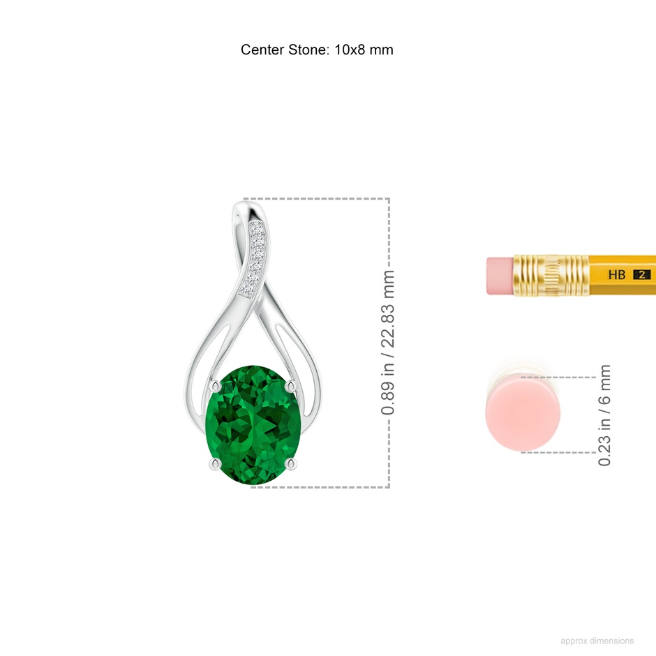 10x8mm Labgrown Lab-Grown Oval Emerald Infinity Twist Pendant with Lab Diamonds in White Gold ruler