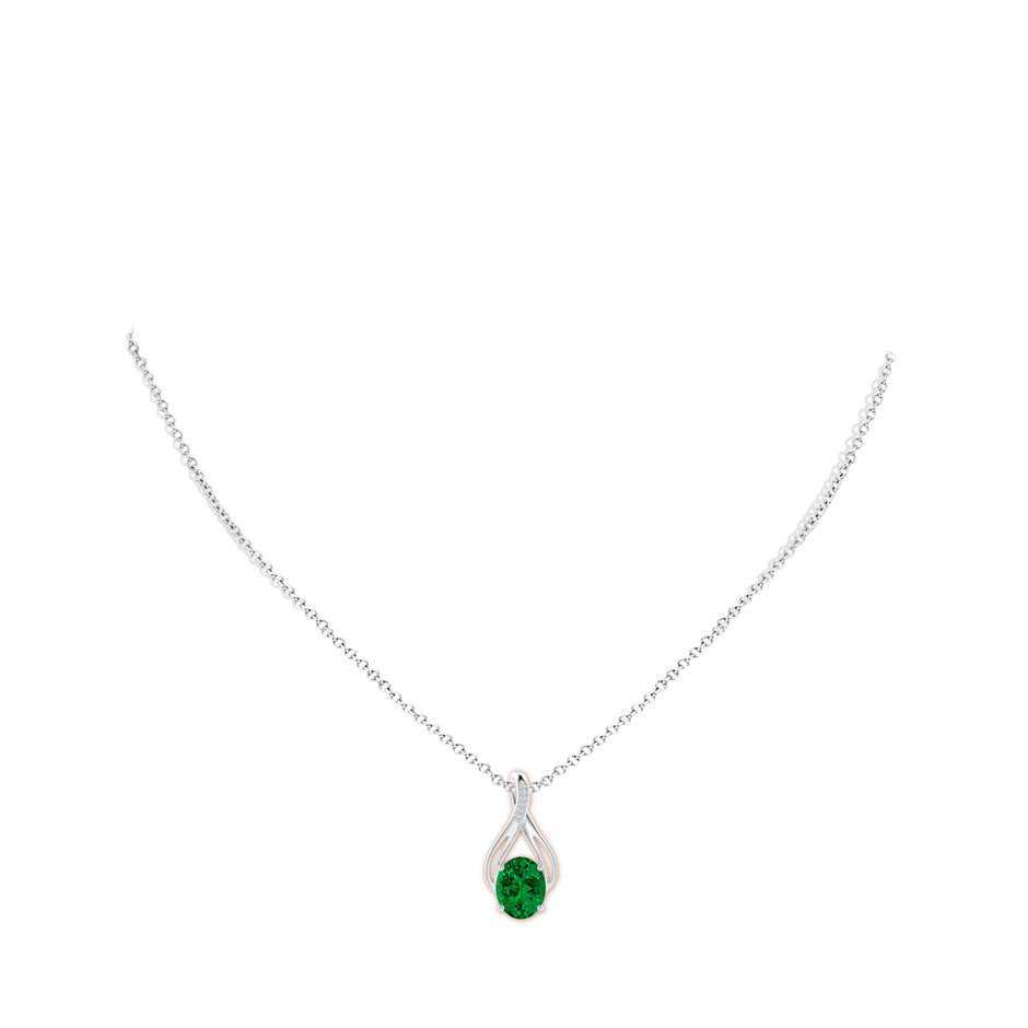 10x8mm Labgrown Lab-Grown Oval Emerald Infinity Twist Pendant with Lab Diamonds in White Gold pen