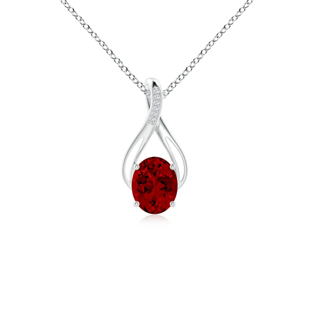 10x8mm Labgrown Lab-Grown Oval Ruby Infinity Twist Pendant with Lab Diamonds in White Gold