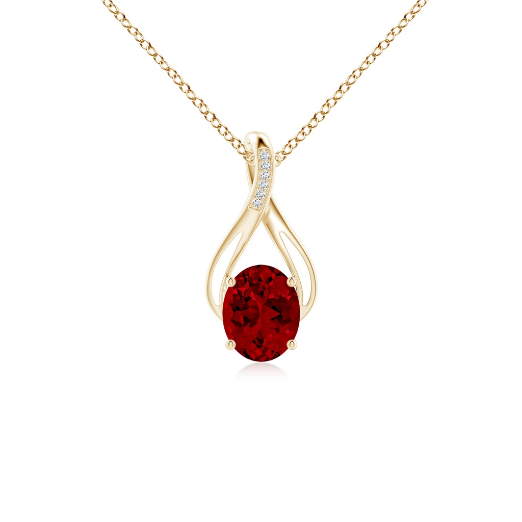 10x8mm Labgrown Lab-Grown Oval Ruby Infinity Twist Pendant with Lab Diamonds in Yellow Gold