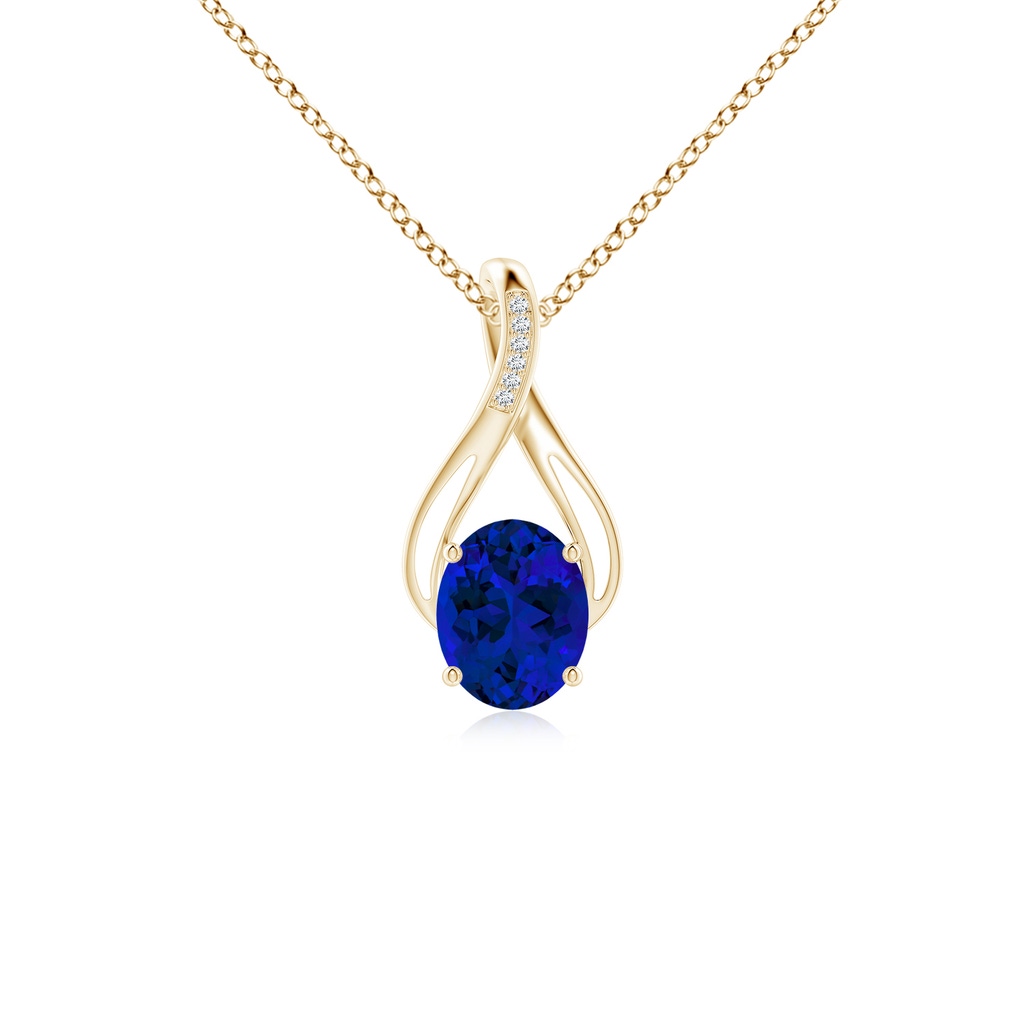 10x8mm Labgrown Lab-Grown Oval Blue Sapphire Infinity Twist Pendant with Lab Diamonds in Yellow Gold 