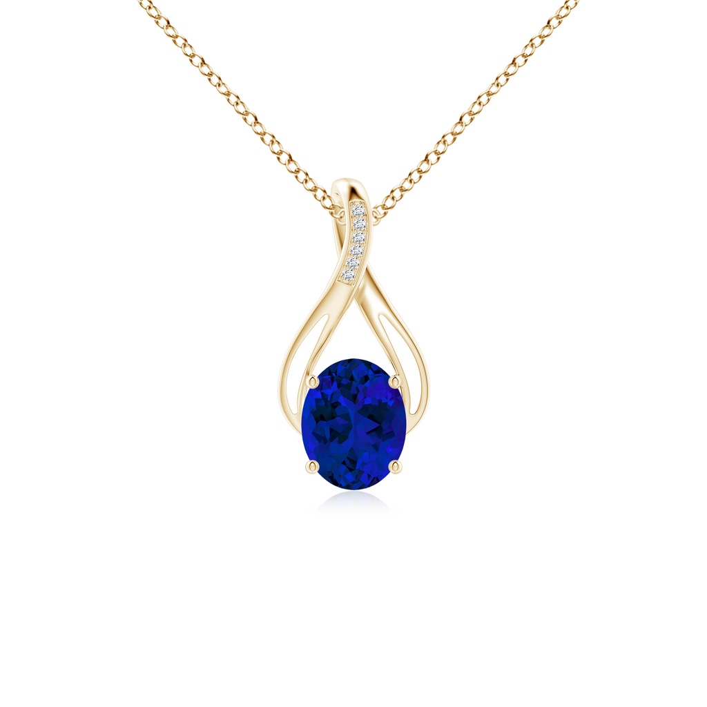 10x8mm Labgrown Lab-Grown Oval Blue Sapphire Infinity Twist Pendant with Lab Diamonds in Yellow Gold