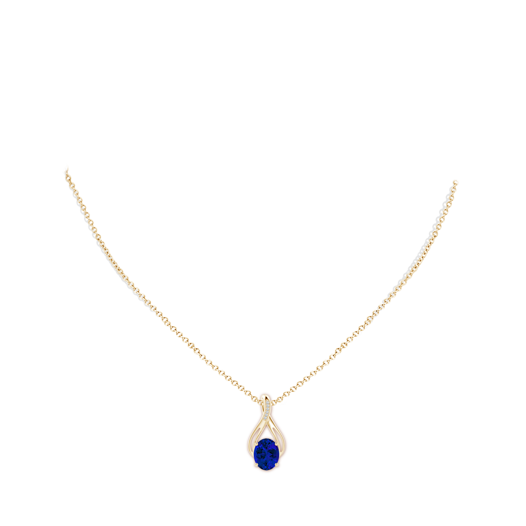 10x8mm Labgrown Lab-Grown Oval Blue Sapphire Infinity Twist Pendant with Lab Diamonds in Yellow Gold pen