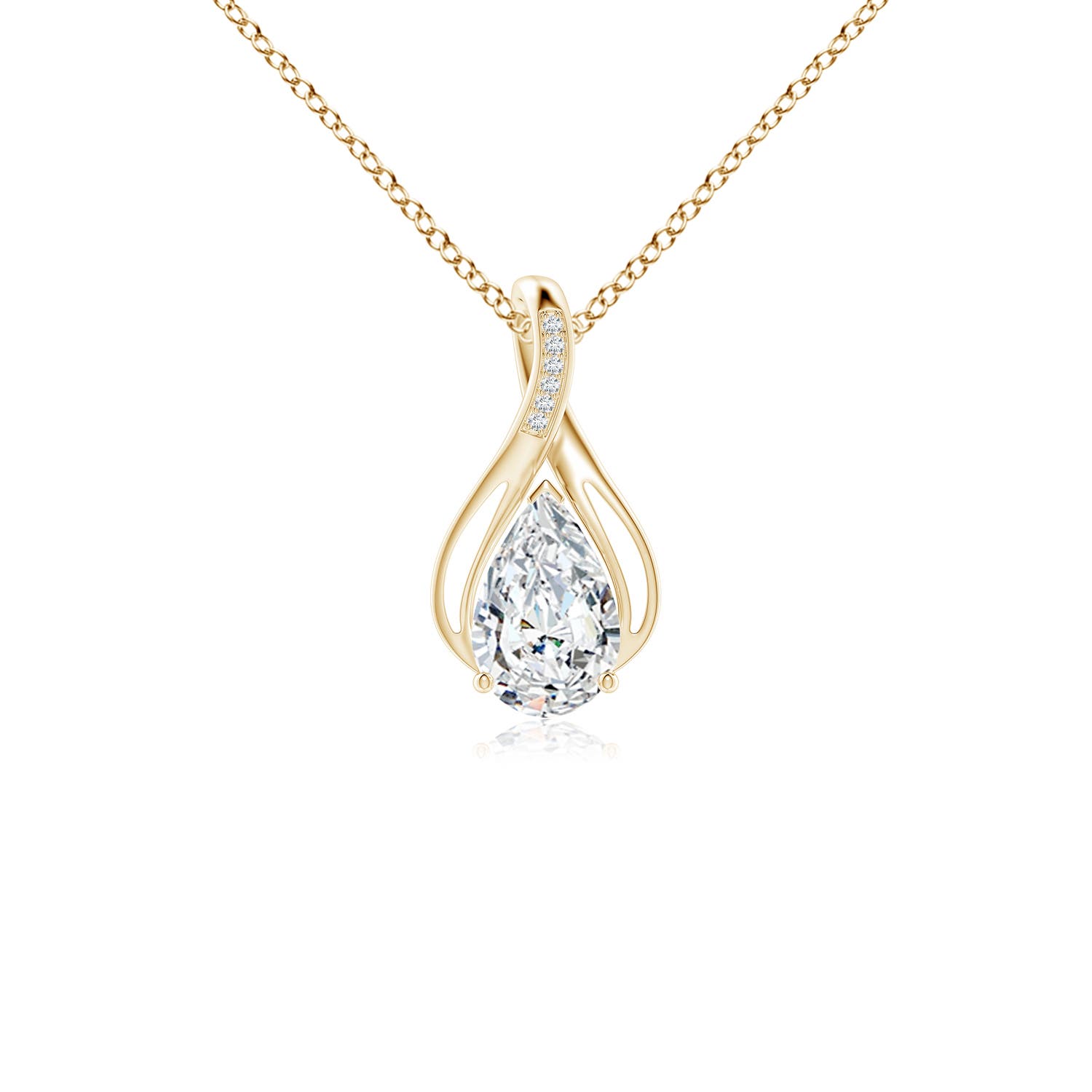 10x6.5mm FGVS Lab-Grown Pear Diamond Infinity Twist Pendant with Accents in 18K Yellow Gold