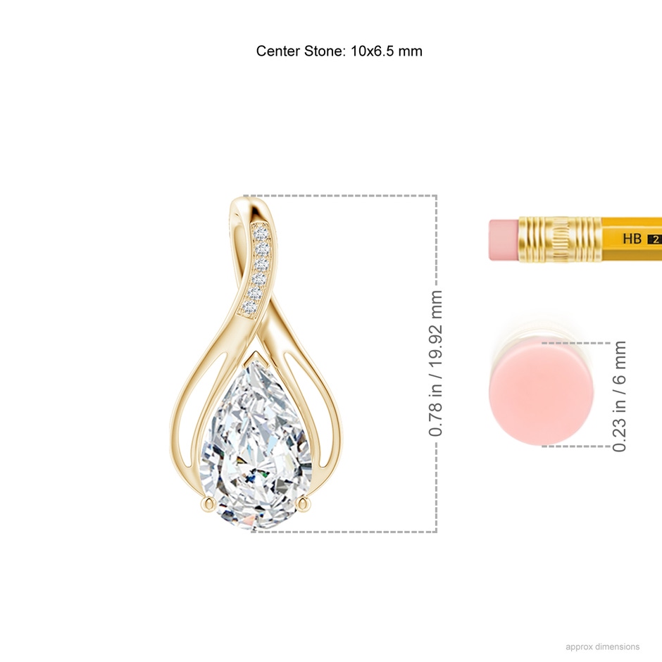 10x6.5mm FGVS Lab-Grown Pear Diamond Infinity Twist Pendant with Accents in Yellow Gold ruler
