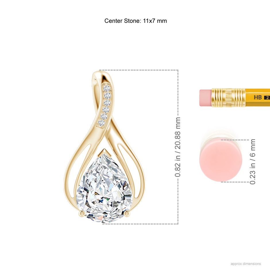 11x7mm FGVS Lab-Grown Pear Diamond Infinity Twist Pendant with Accents in 18K Yellow Gold ruler