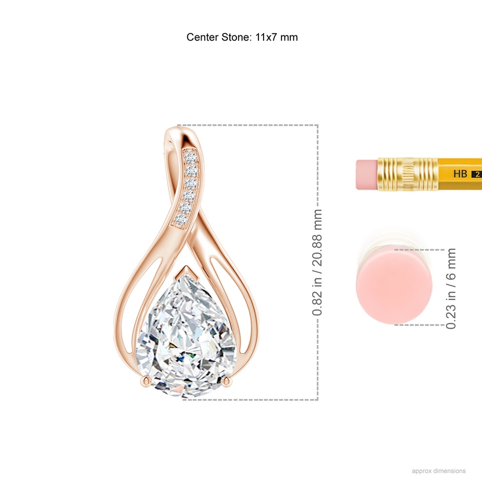 11x7mm FGVS Lab-Grown Pear Diamond Infinity Twist Pendant with Accents in Rose Gold ruler