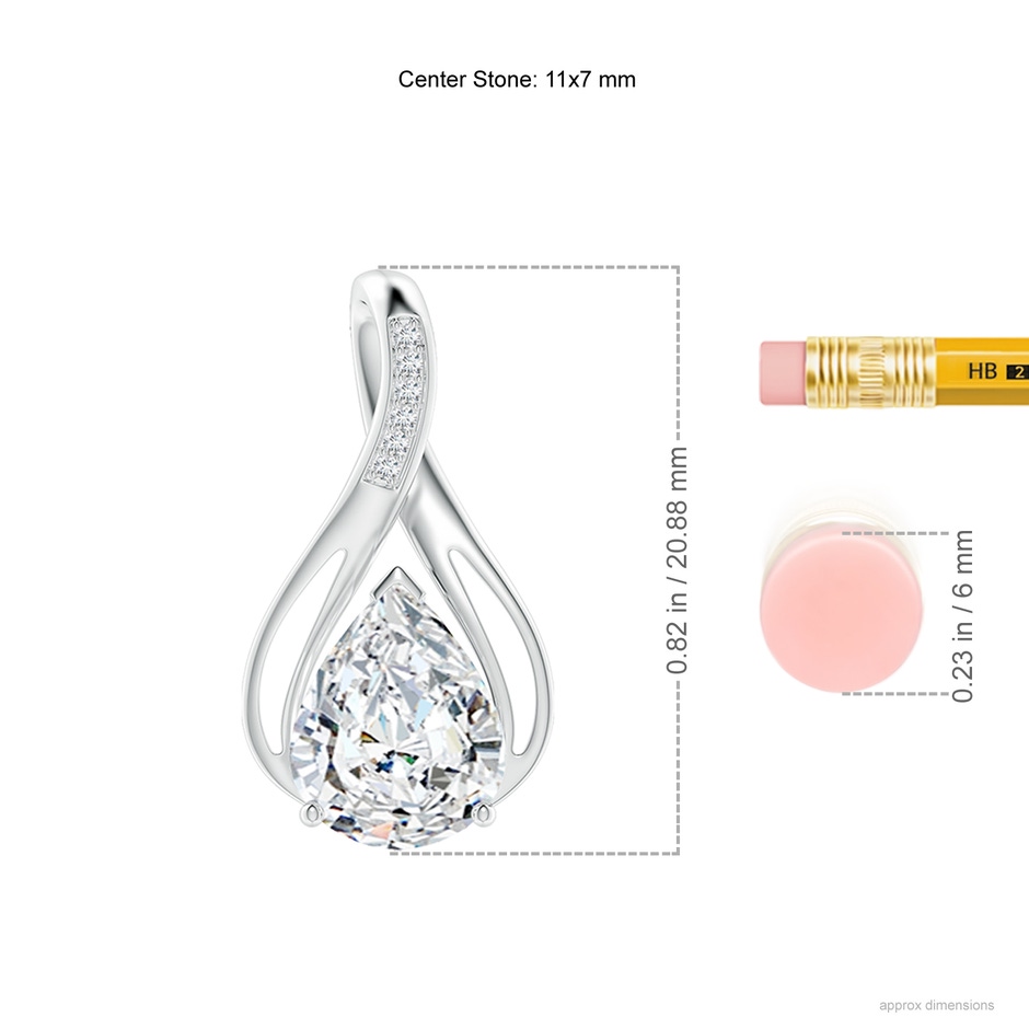 11x7mm FGVS Lab-Grown Pear Diamond Infinity Twist Pendant with Accents in White Gold ruler