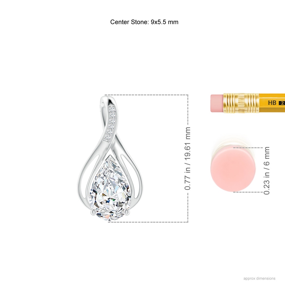 9x5.5mm FGVS Lab-Grown Pear Diamond Infinity Twist Pendant with Accents in 9K White Gold ruler