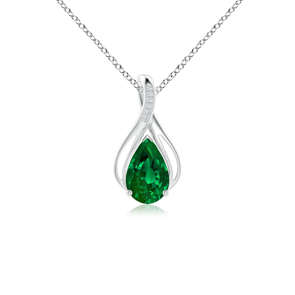 10x8mm Labgrown Lab-Grown Pear Emerald Infinity Twist Pendant with Lab Diamonds in White Gold 