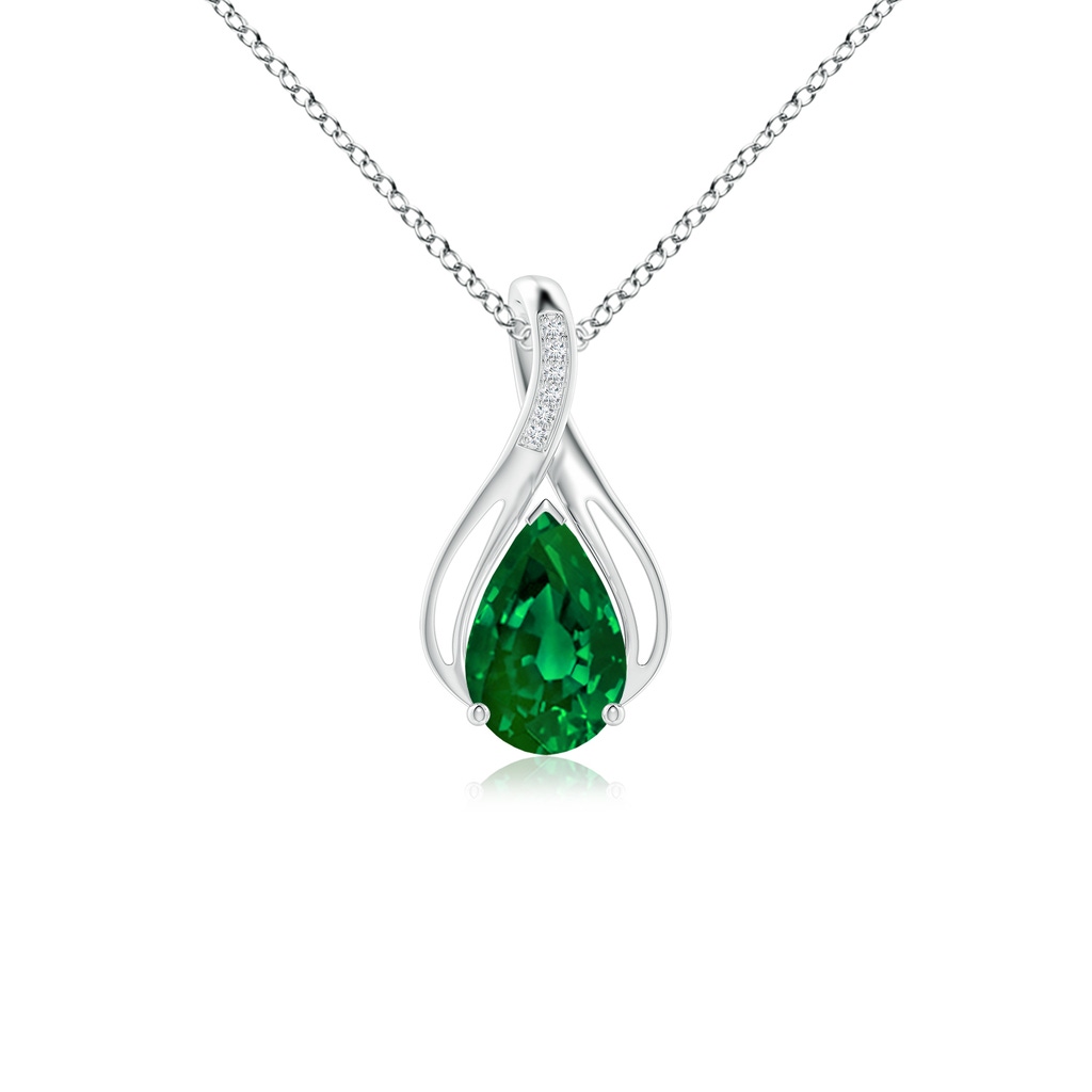 10x8mm Labgrown Lab-Grown Pear Emerald Infinity Twist Pendant with Lab Diamonds in White Gold