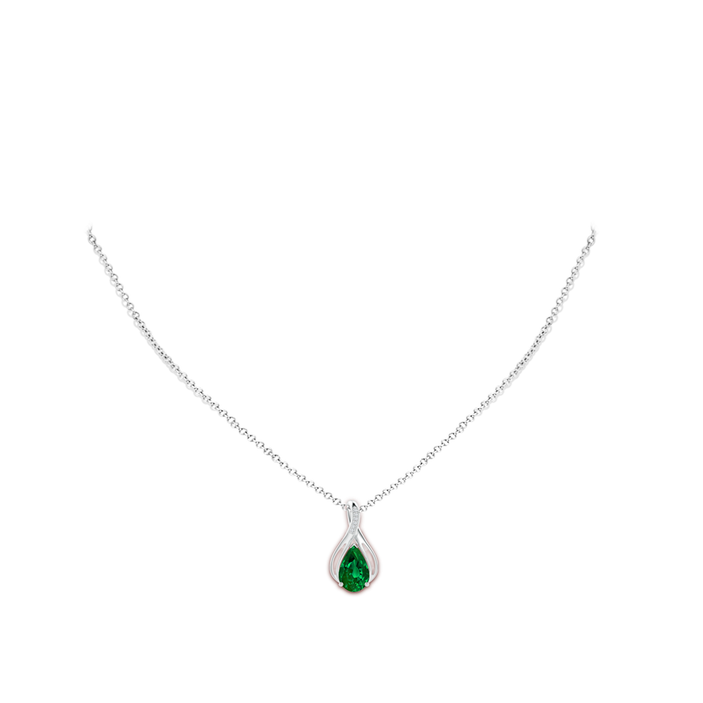 10x8mm Labgrown Lab-Grown Pear Emerald Infinity Twist Pendant with Lab Diamonds in White Gold pen