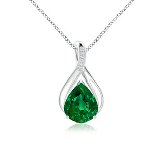12x10mm Labgrown Lab-Grown Pear Emerald Infinity Twist Pendant with Lab Diamonds in White Gold