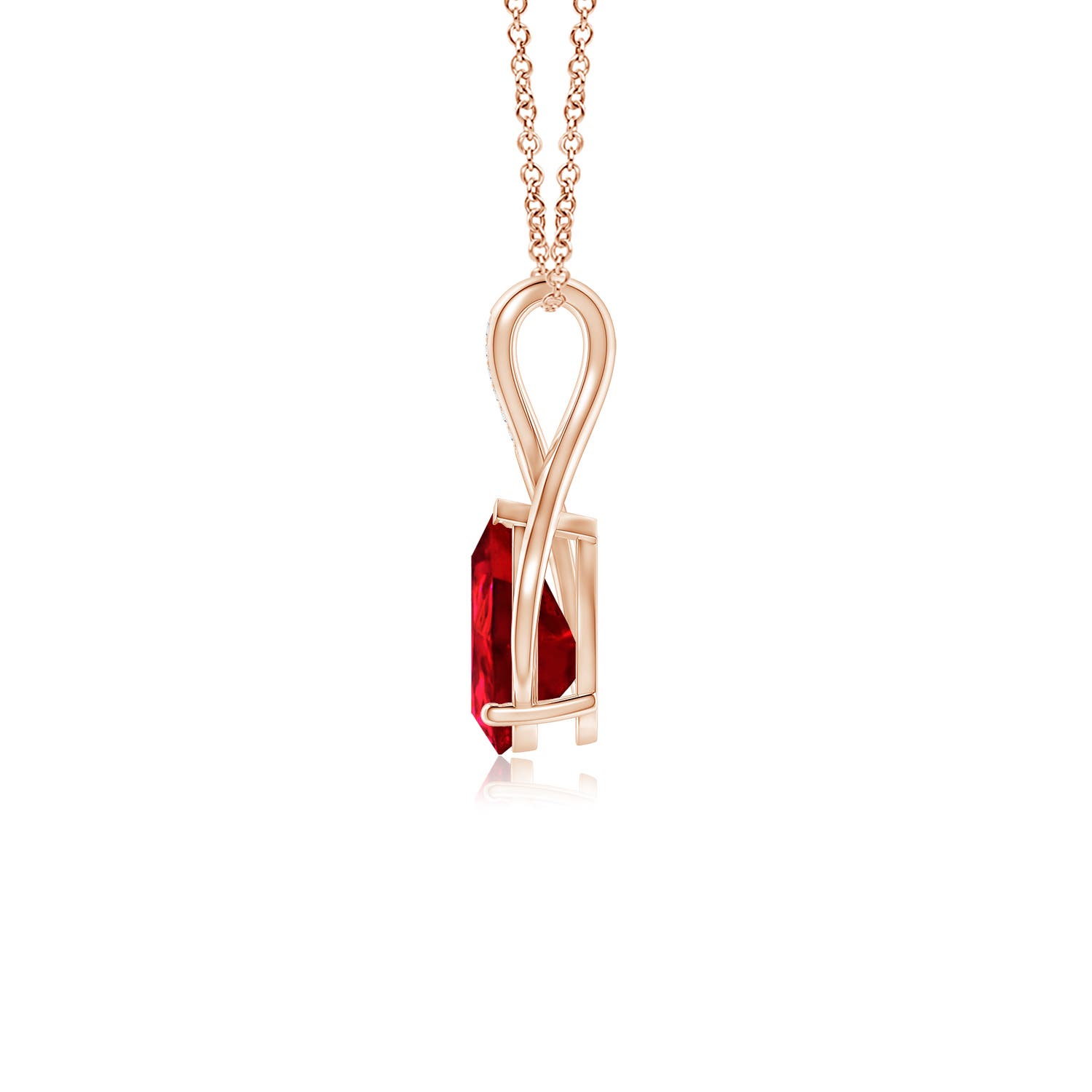 10x8mm Labgrown Pear Lab-Grown Ruby Infinity Twist Pendant with Diamonds in 18K Rose Gold