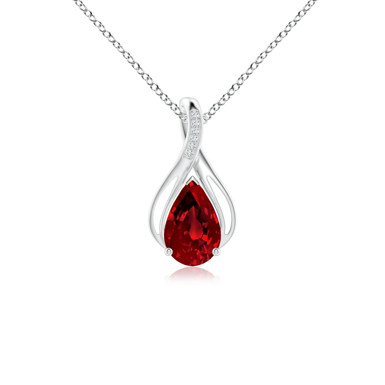 10x8mm Labgrown Pear Lab-Grown Ruby Infinity Twist Pendant with Diamonds in 18CT White Gold