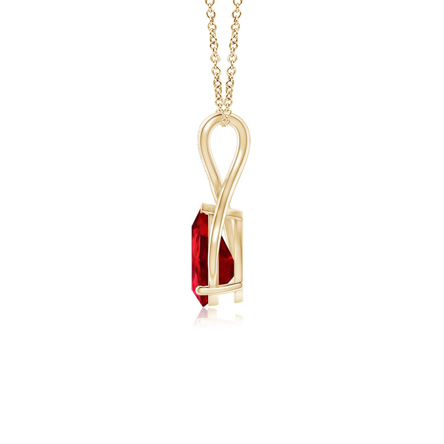 10x8mm Labgrown Pear Lab-Grown Ruby Infinity Twist Pendant with Diamonds in 18K Yellow Gold