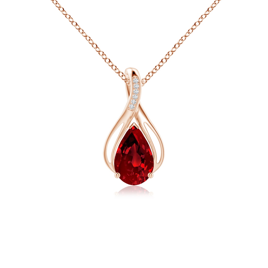 10x8mm Labgrown Pear Lab-Grown Ruby Infinity Twist Pendant with Diamonds in Rose Gold