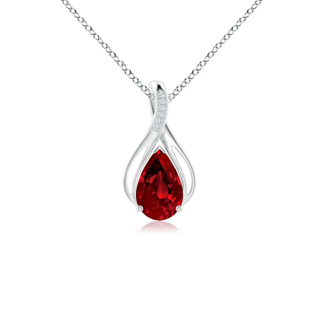 10x8mm Labgrown Lab-Grown Pear Ruby Infinity Twist Pendant with Lab Diamonds in White Gold