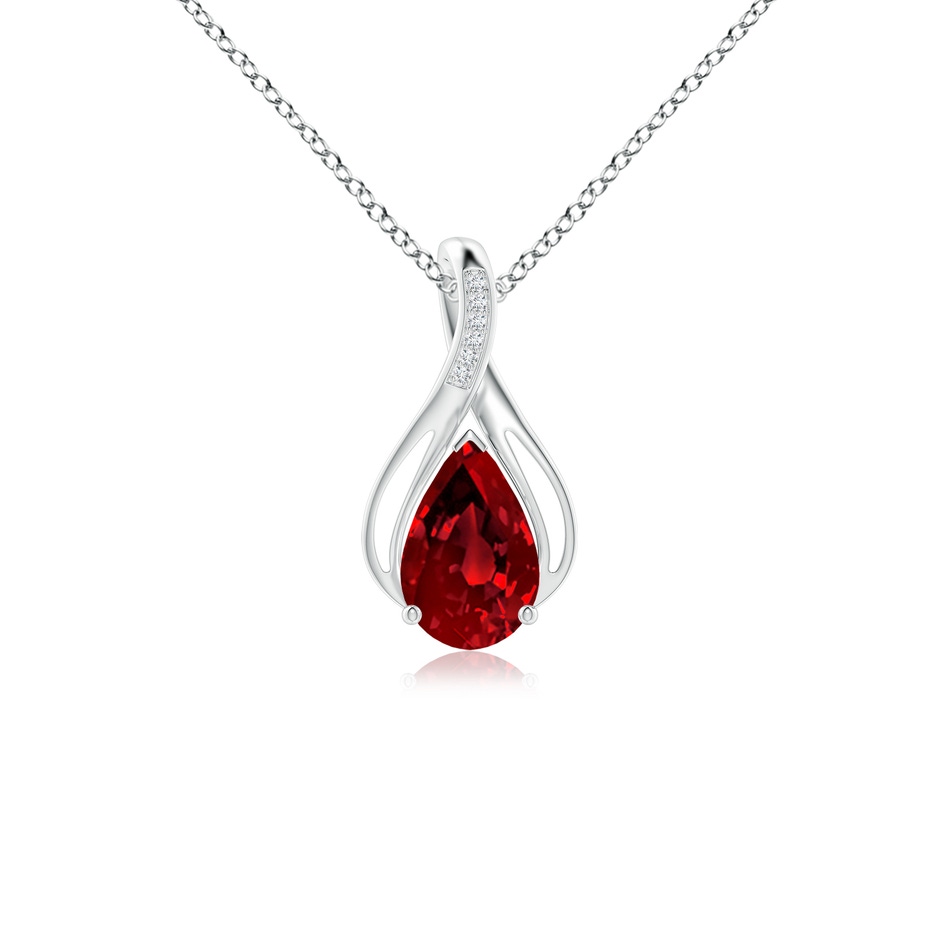 10x8mm Labgrown Pear Lab-Grown Ruby Infinity Twist Pendant with Diamonds in White Gold 