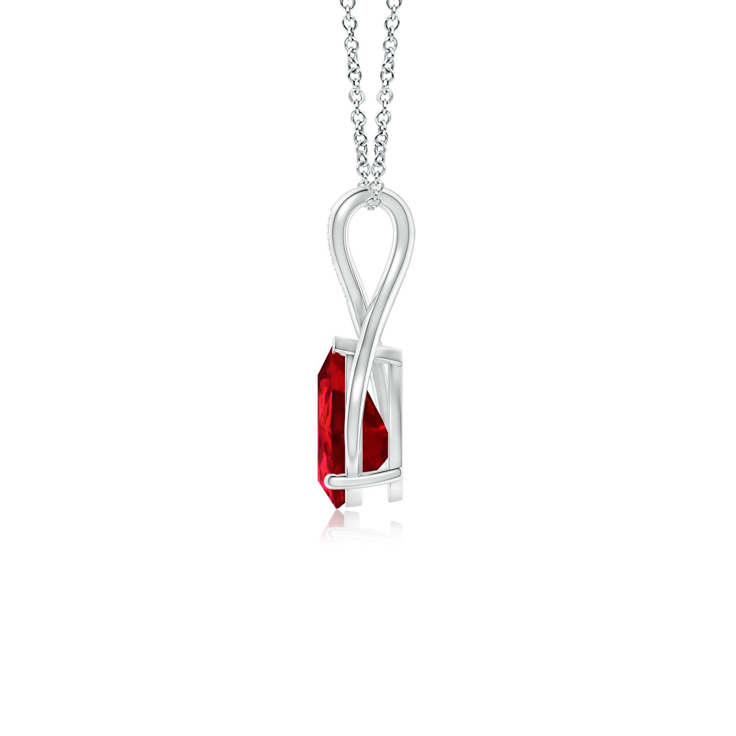 10x8mm Labgrown Pear Lab-Grown Ruby Infinity Twist Pendant with Diamonds in White Gold